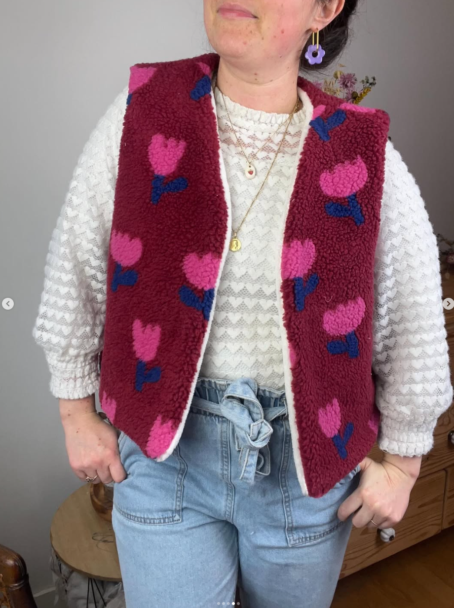 Prototype gilet Albane tulipes roses - Taille M