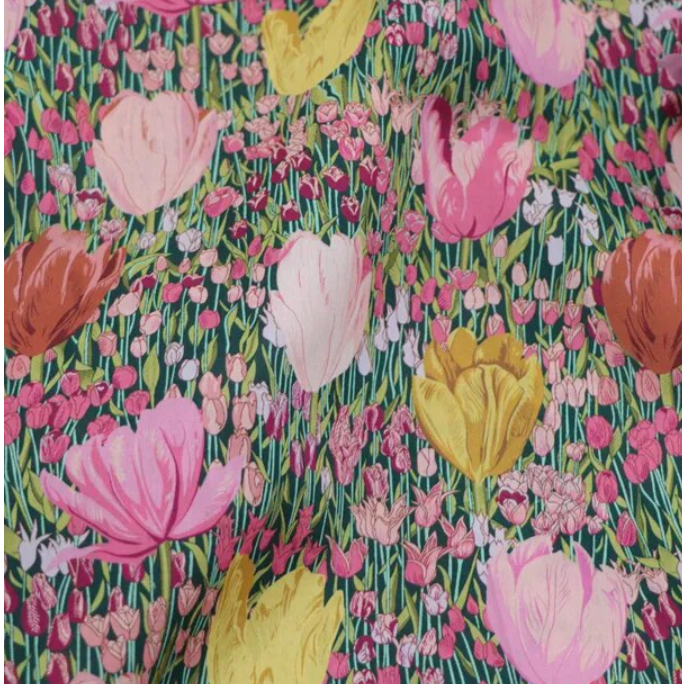 Coupon 50 cm Coton imprimé tulipes multicolores