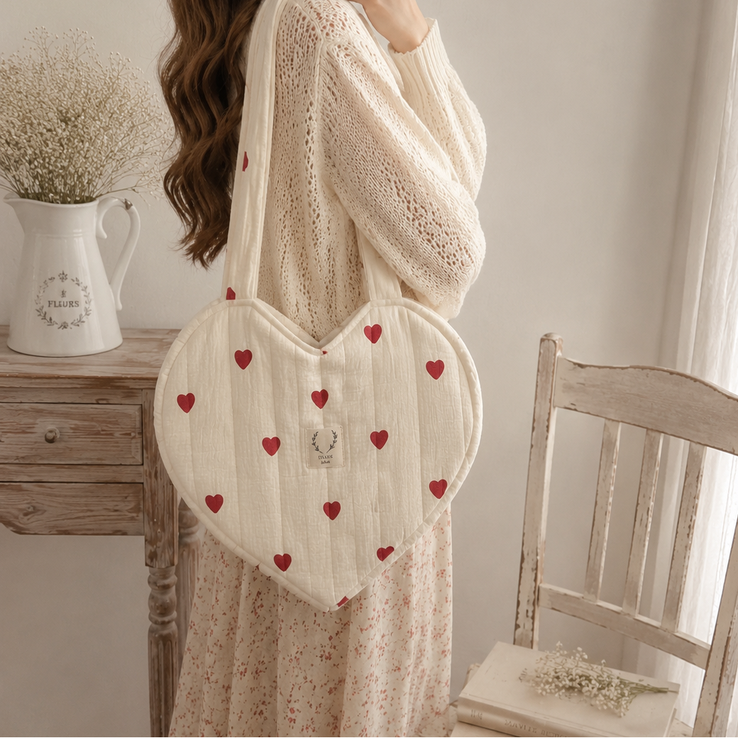 Sac coeur en gaze de coton crème