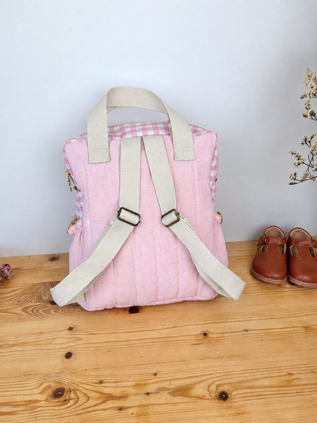 Le sac Ombeline volants, gaze et vichy rose
