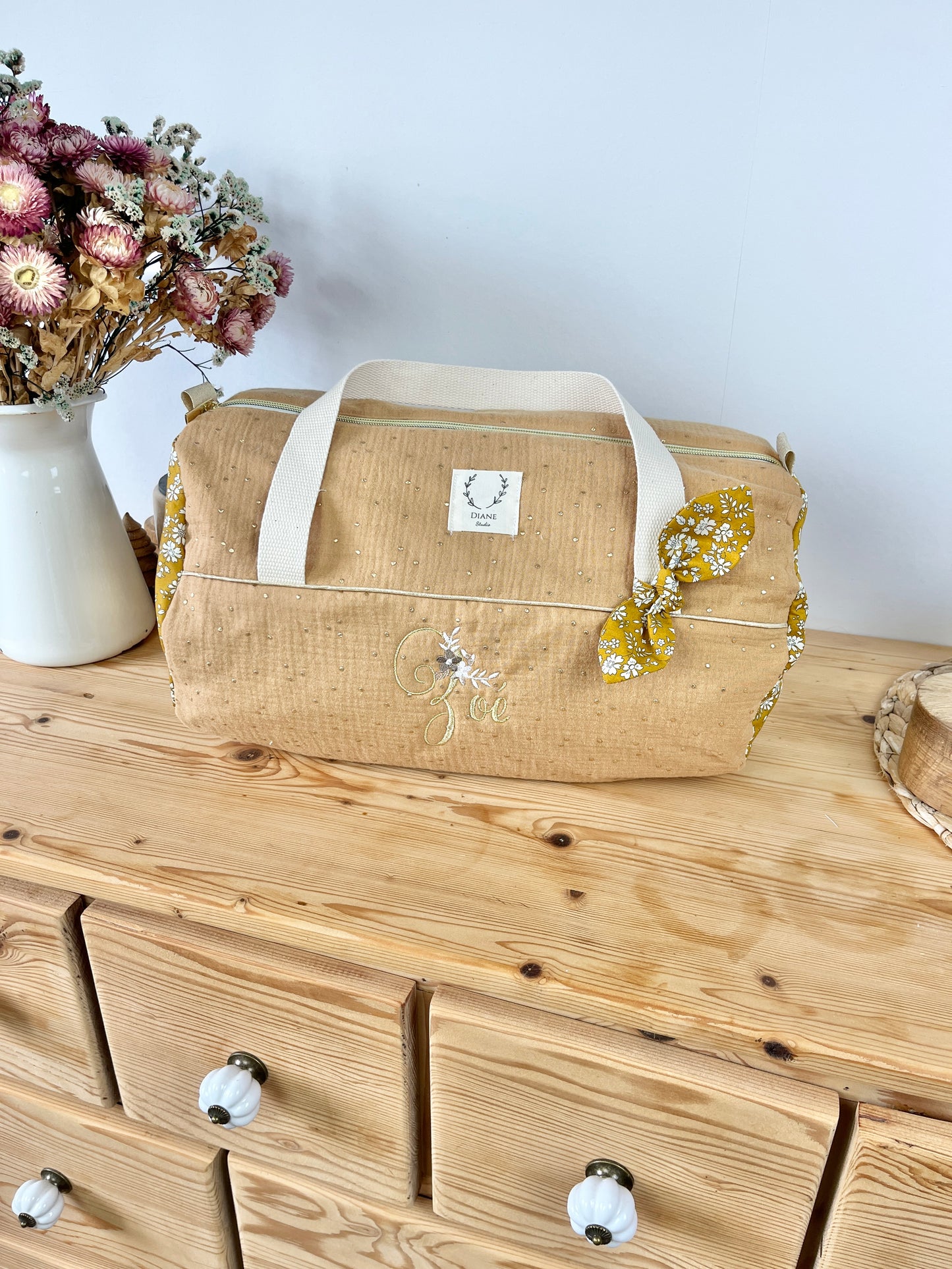 Louison le sac polochon enfant gaze camel et Liberty capel