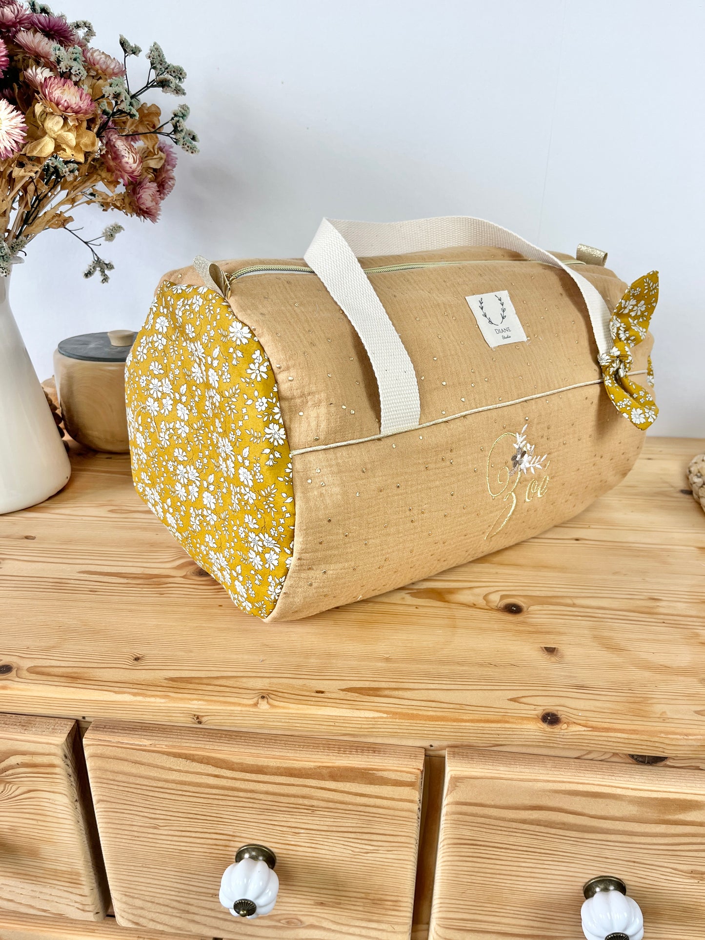 Louison le sac polochon enfant gaze camel et Liberty capel