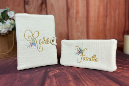 Ensemble : protège carnet et livret de famille initiale Florence personnalisable