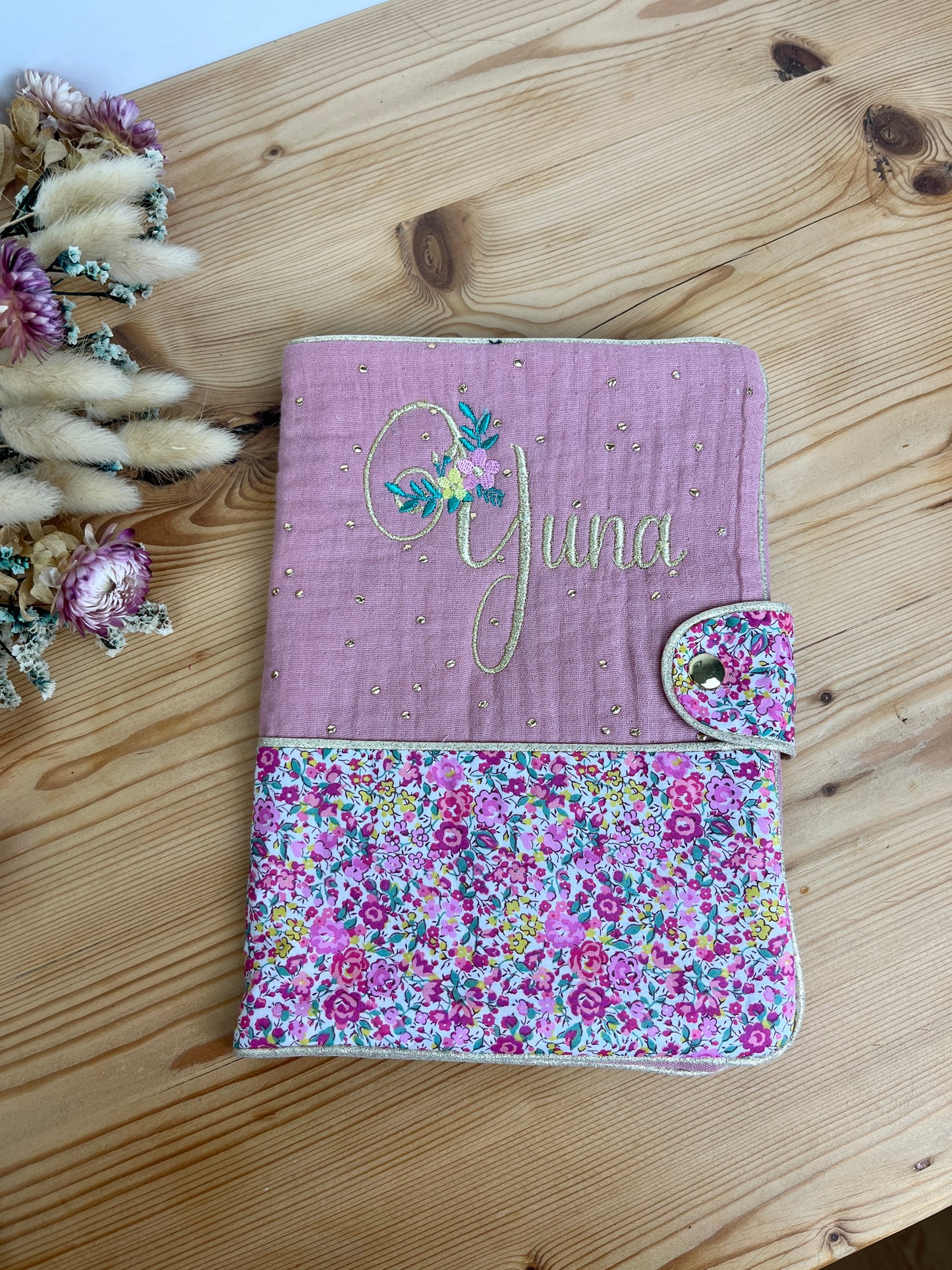 Protège carnet rose thé et Liberty Emma