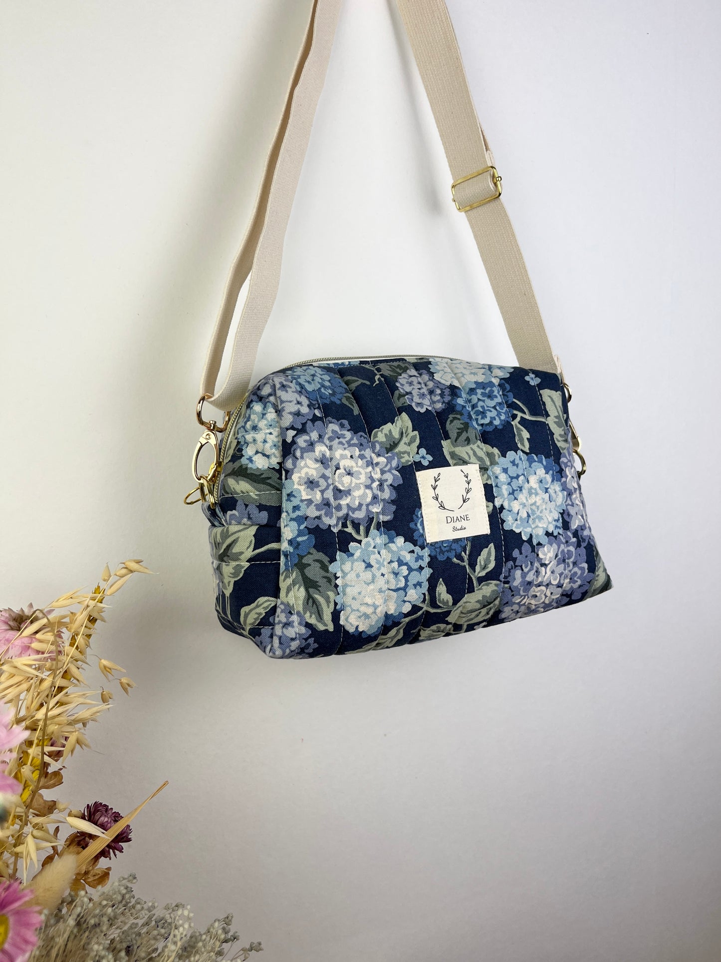 Colette le sac bandoulière hortensias bleus