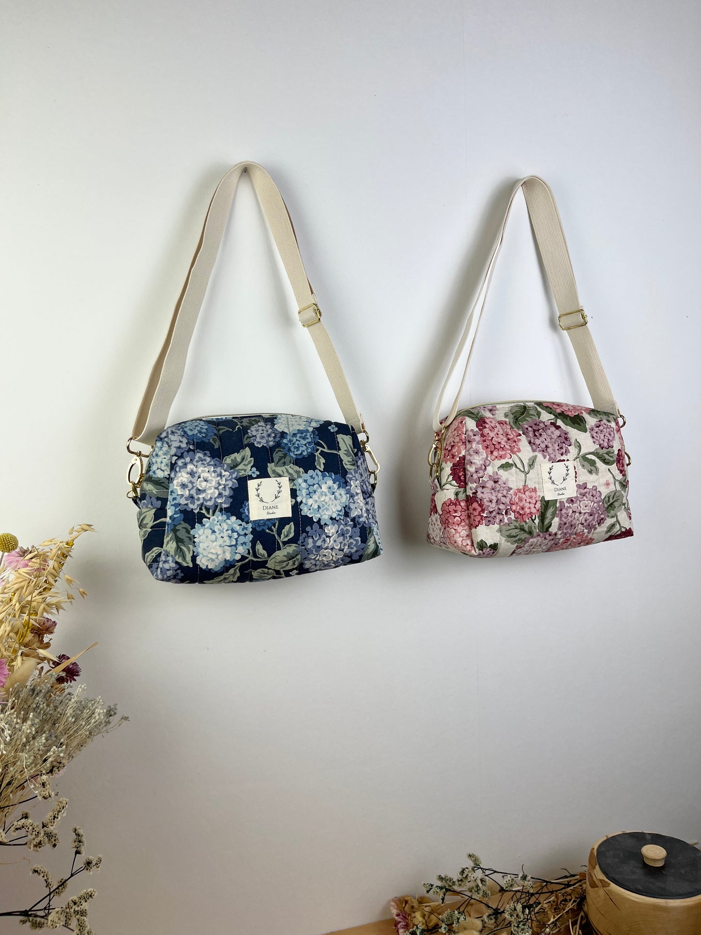 Colette le sac bandoulière hortensias bleus