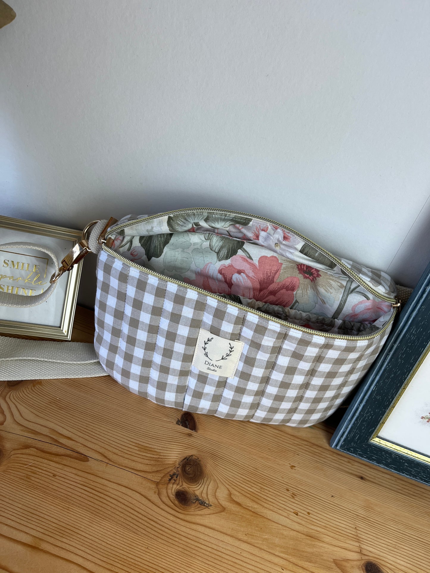 Le sac banane vichy beige