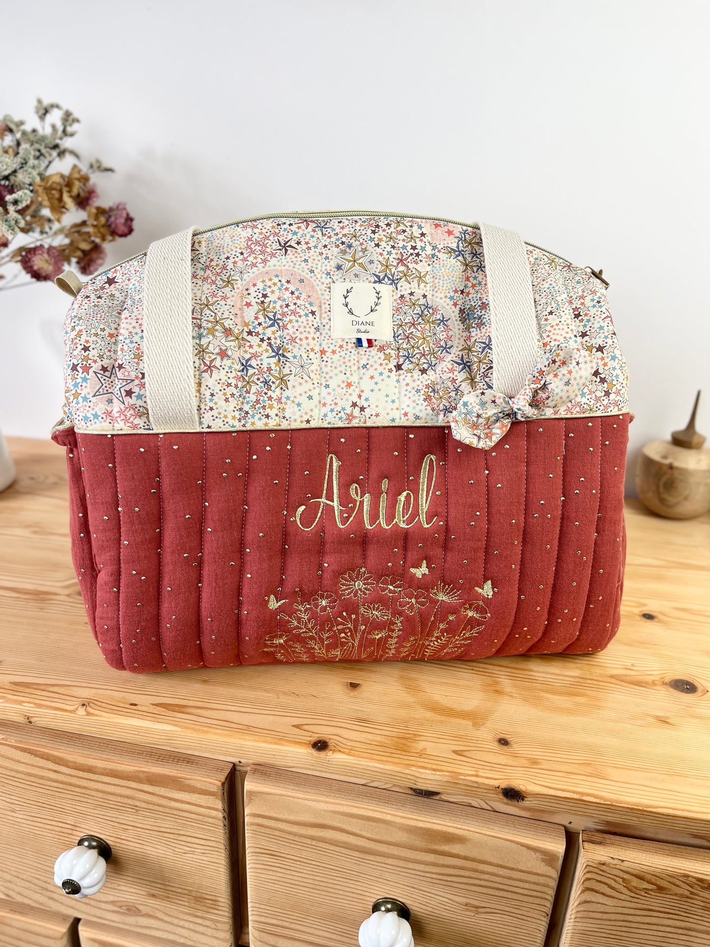 Aimé le sac à langer matelassé tomette et Liberty Adelajda