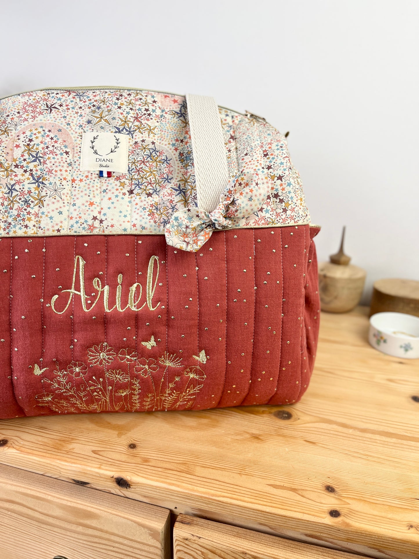 Aimé le sac à langer matelassé tomette et Liberty Adelajda