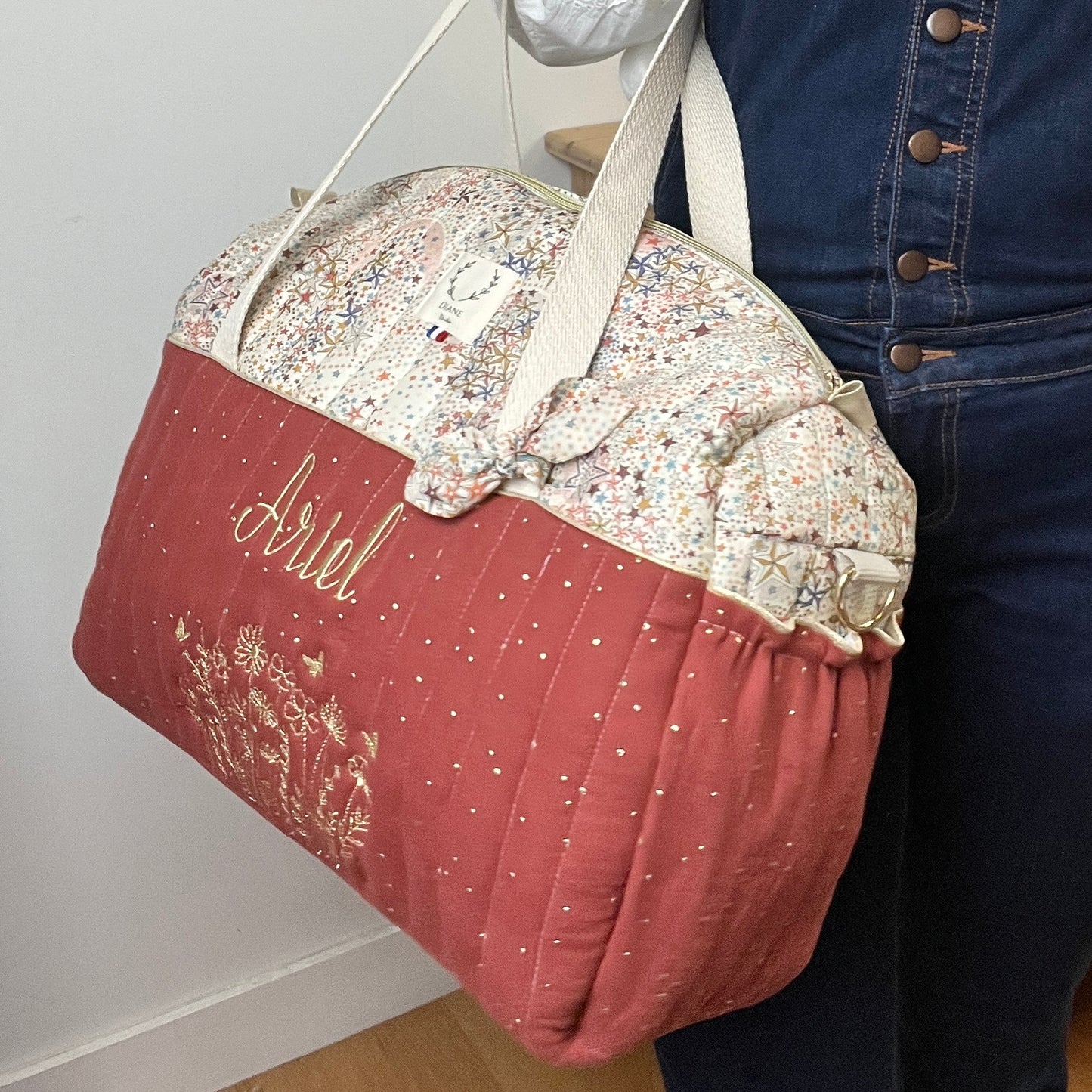 Aimé le sac à langer matelassé tomette et Liberty Adelajda