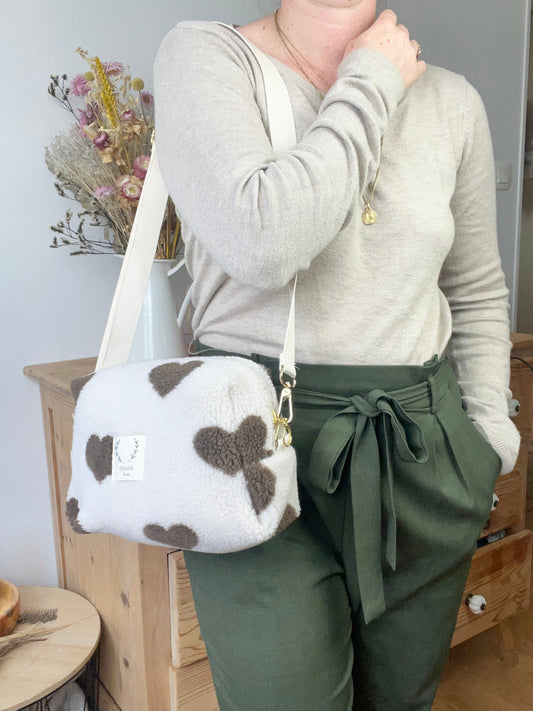 Sac Colette souple en sherpa coeur chocolat -sur commande