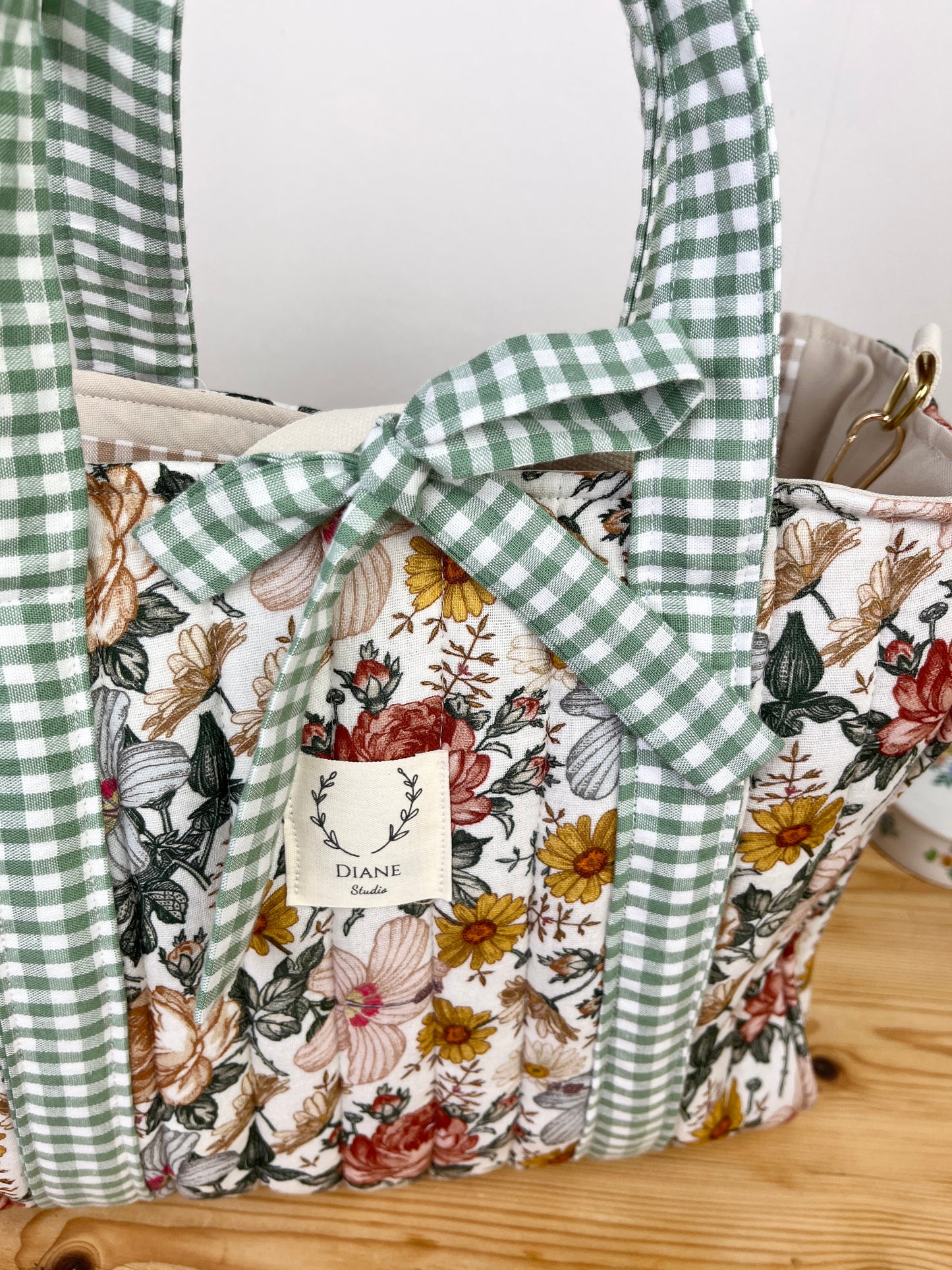 Le sac Aurore gaze vintage et vichy sauge