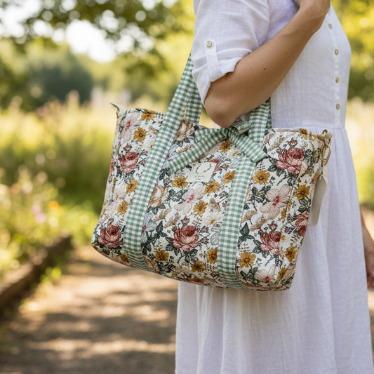 Le sac Aurore gaze vintage et vichy sauge