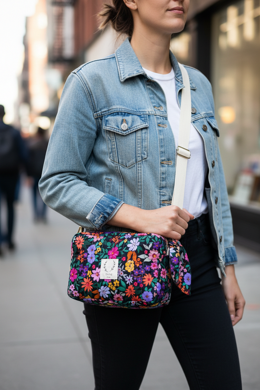 Le sac bandoulière Elisabeth bloom fond noir