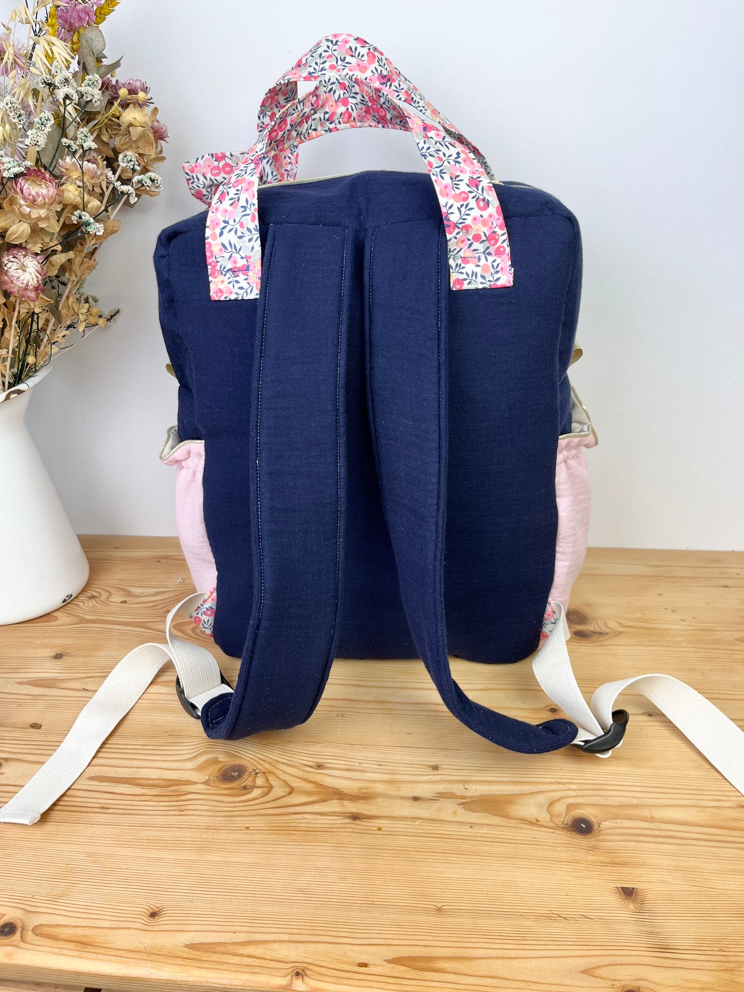 Le sac à dos Angélique liberty Wiltshire et gaze marine