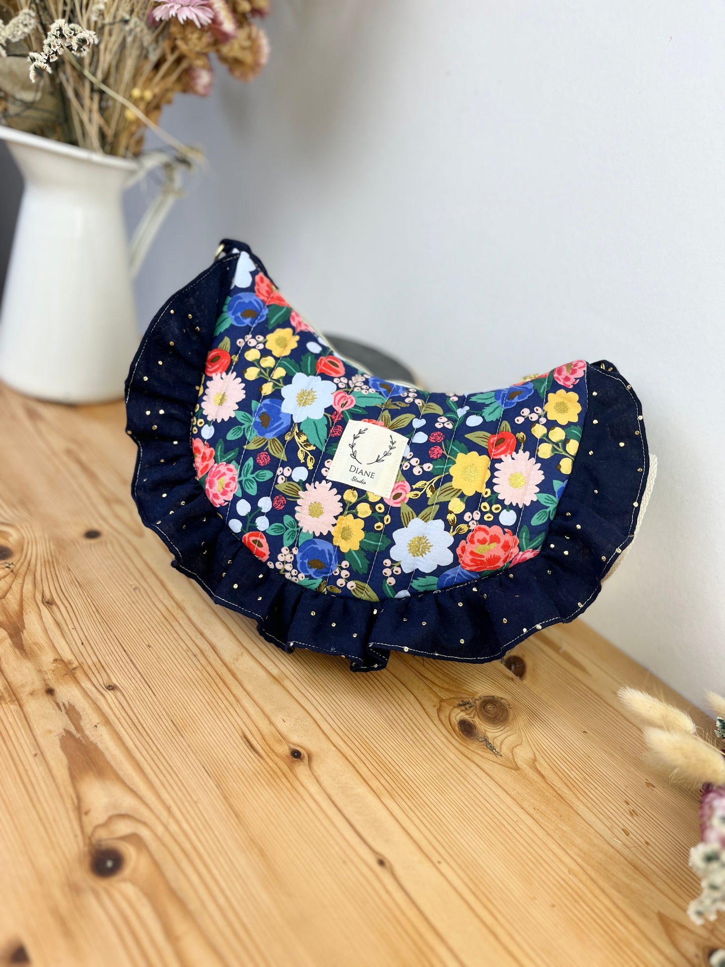 Milan le sac croissant matelassé vintage garden blue