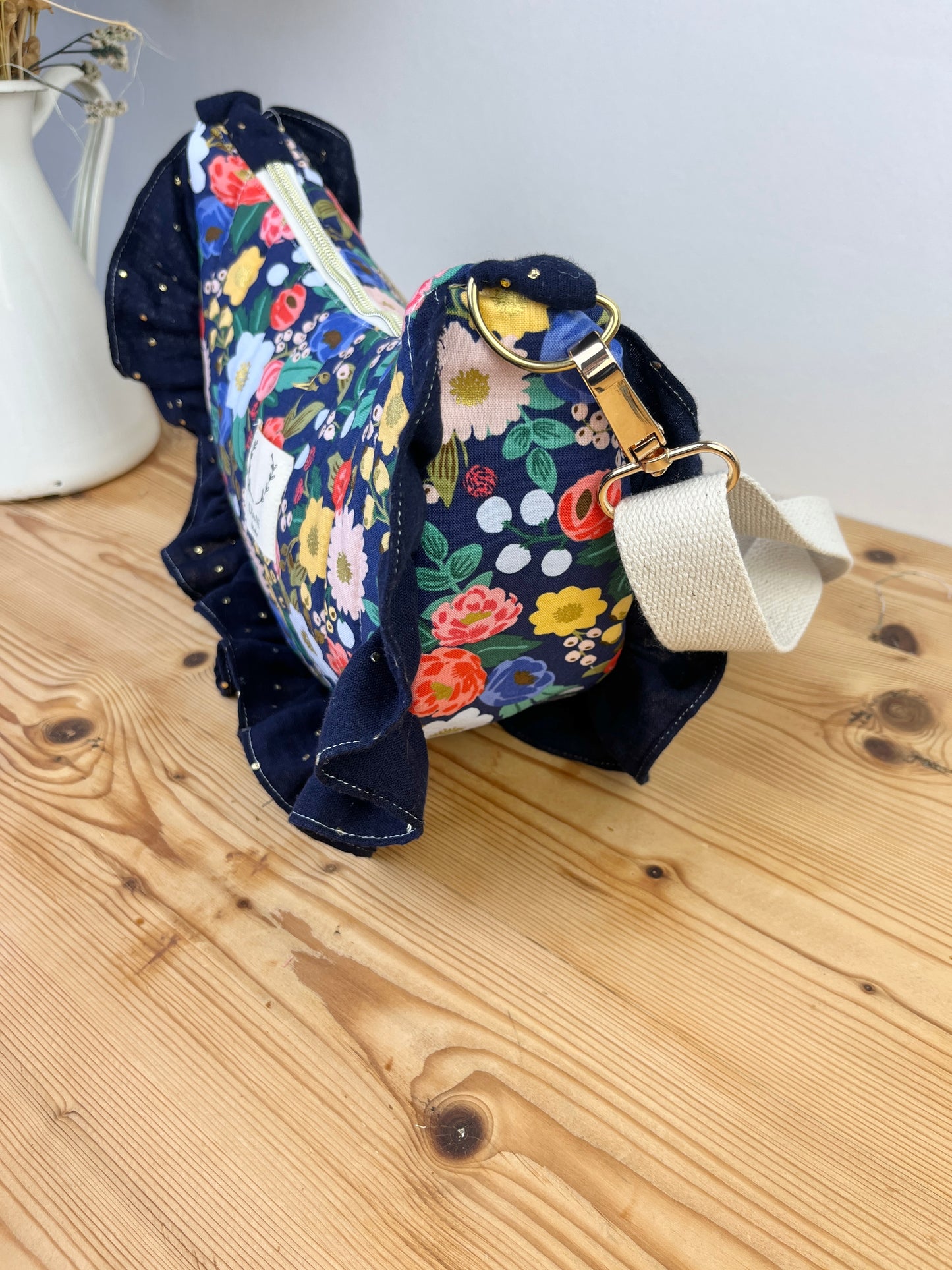 Milan le sac croissant matelassé vintage garden blue