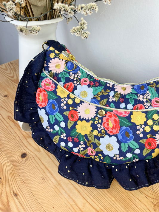 Milan le sac croissant matelassé vintage garden blue