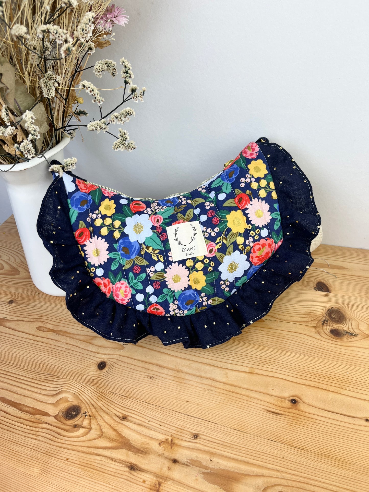 Milan le sac croissant matelassé vintage garden blue