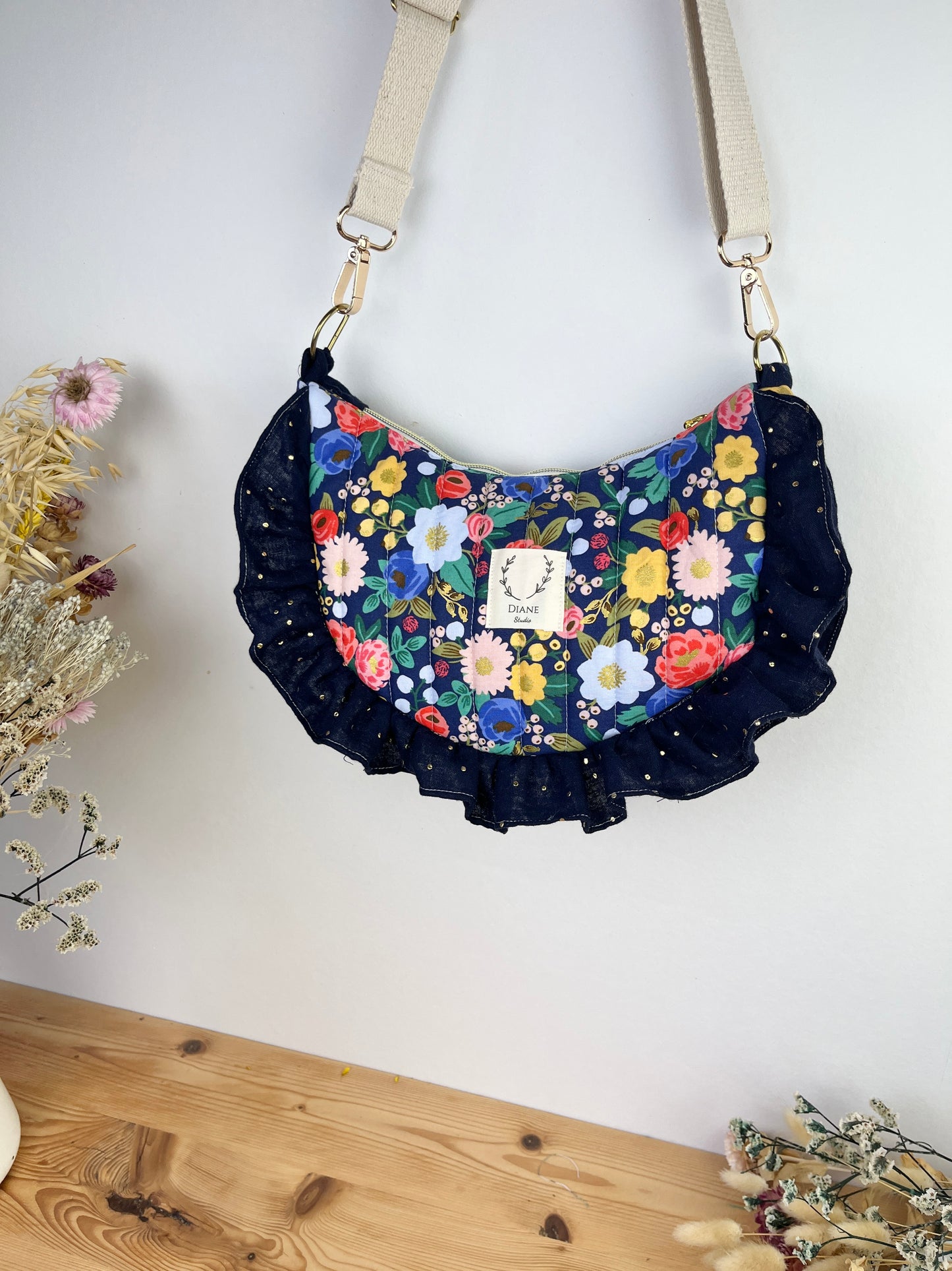 Milan le sac croissant matelassé vintage garden blue
