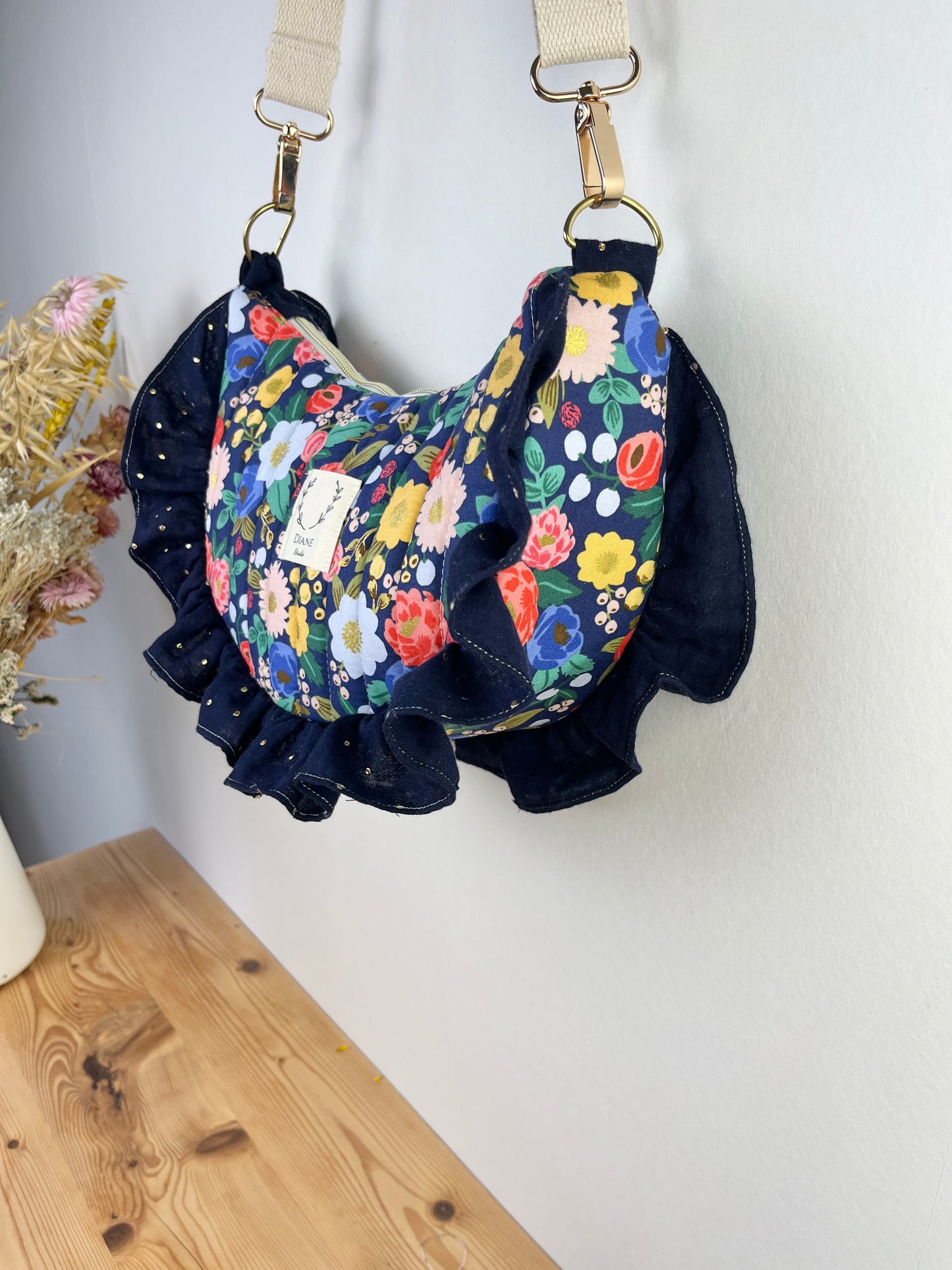Milan le sac croissant matelassé vintage garden blue
