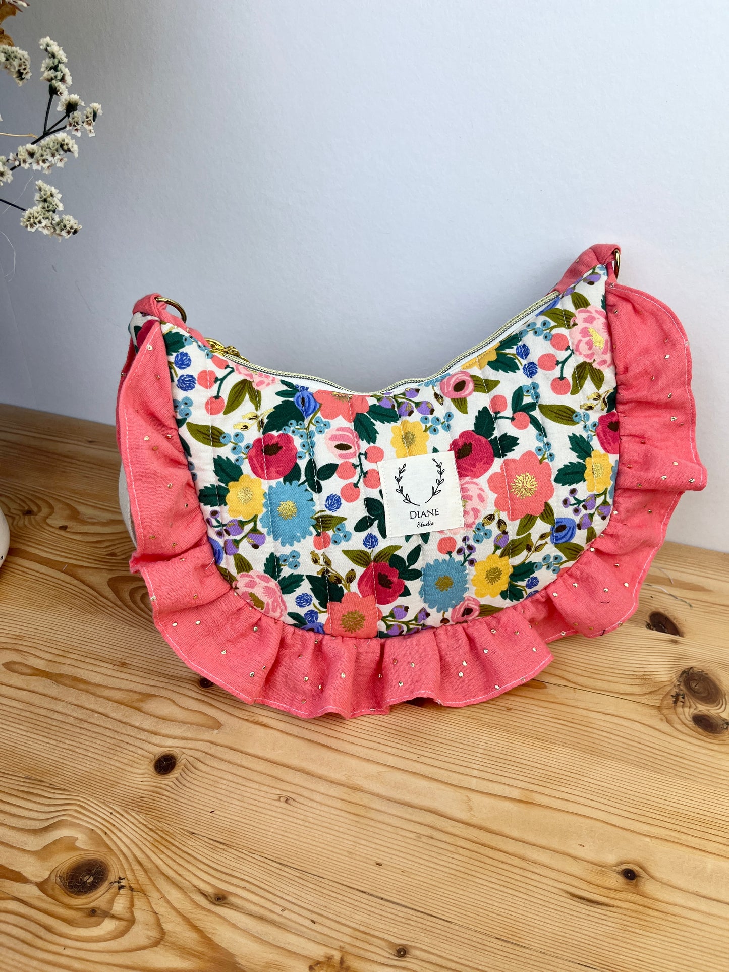 Milan le sac croissant matelassé vintage garden crème