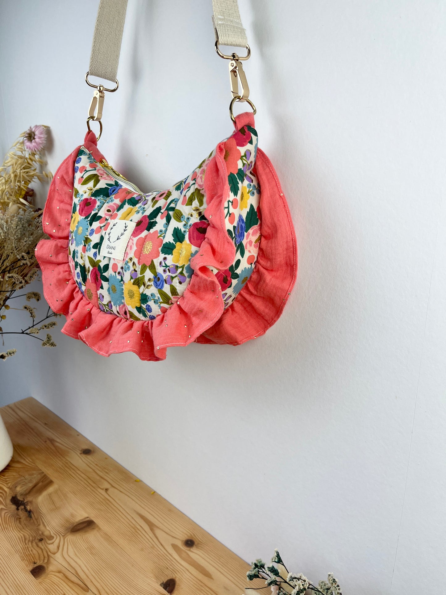 Milan le sac croissant matelassé vintage garden crème