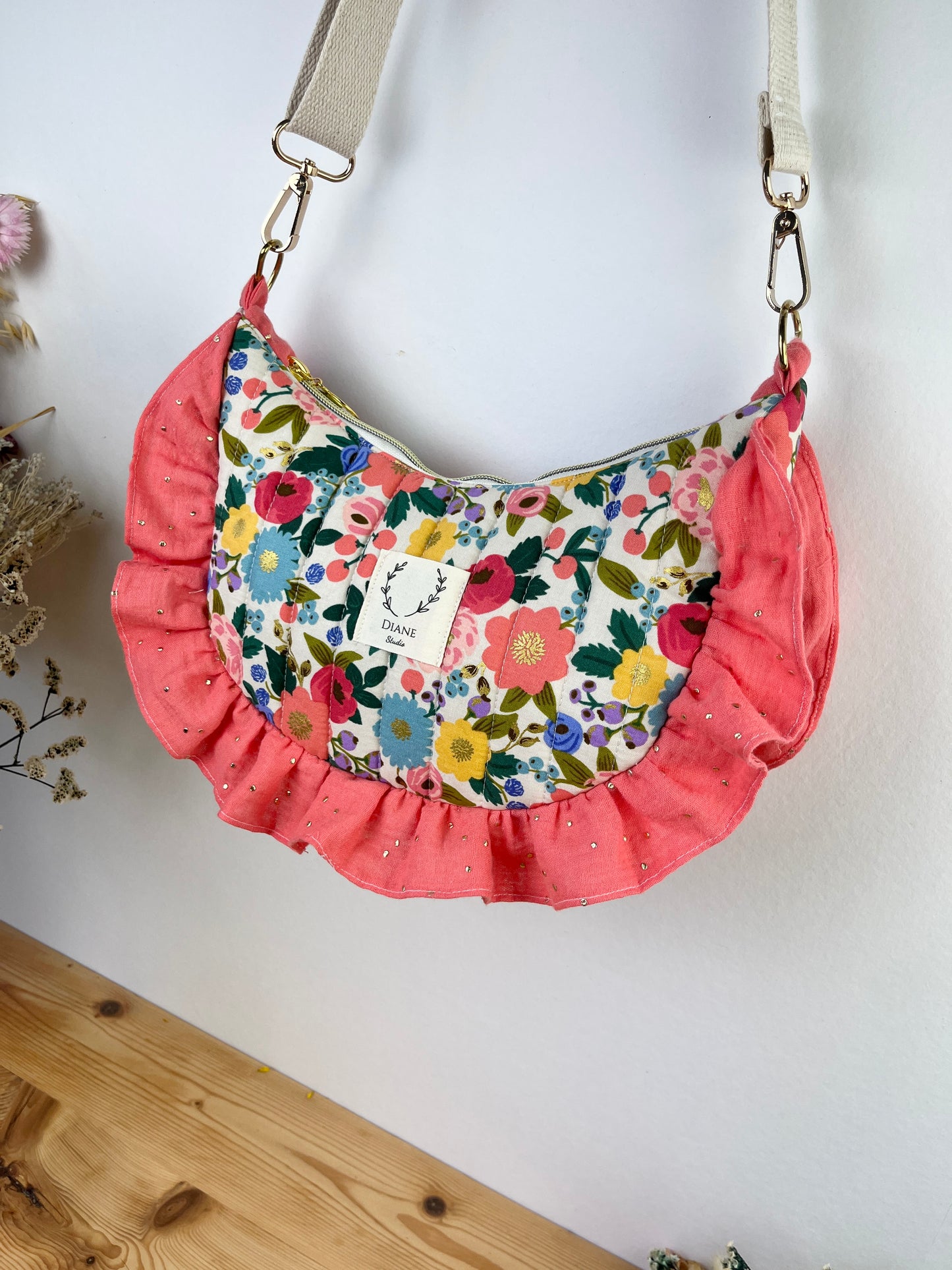 Milan le sac croissant matelassé vintage garden crème