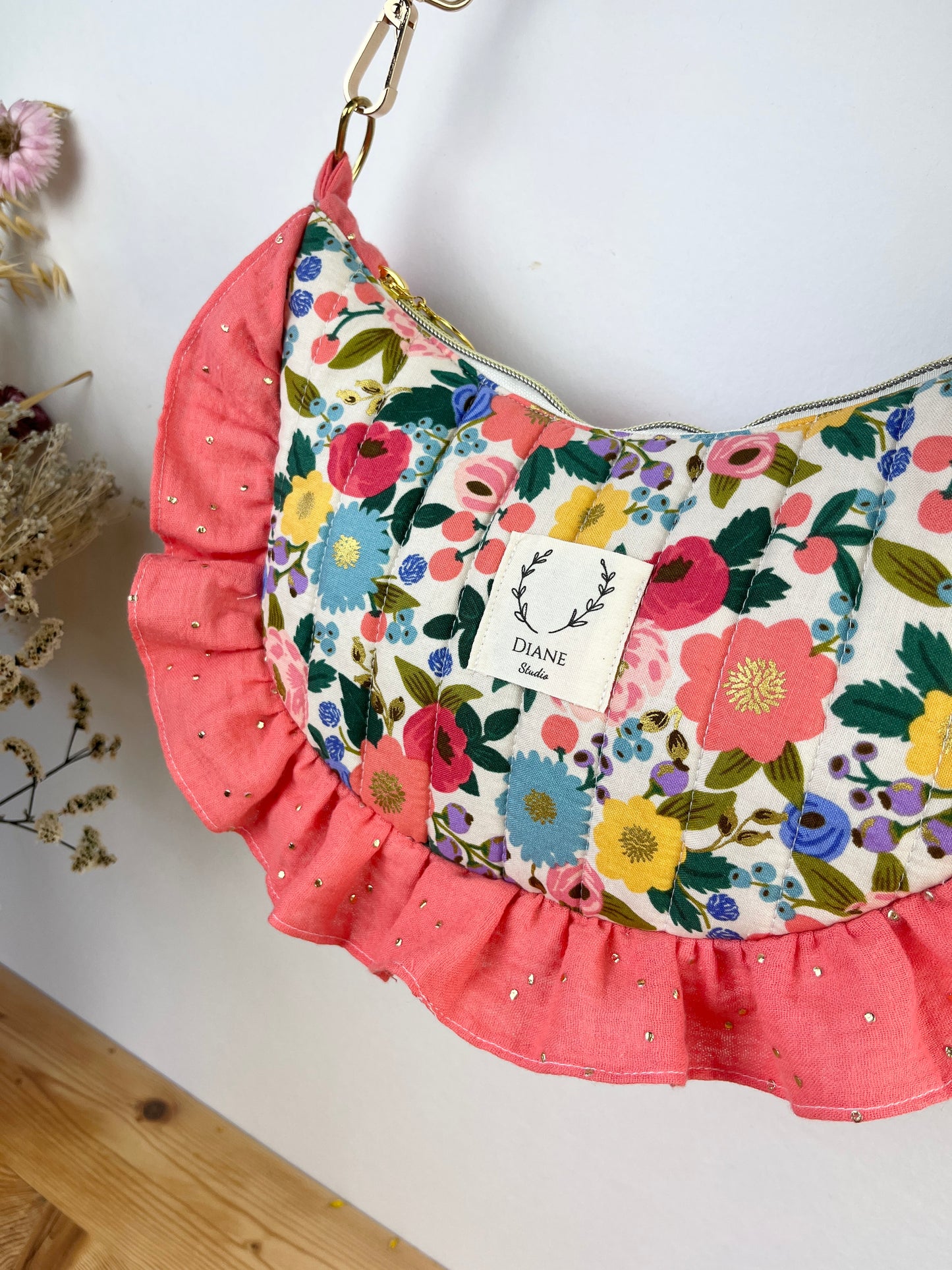 Milan le sac croissant matelassé vintage garden crème