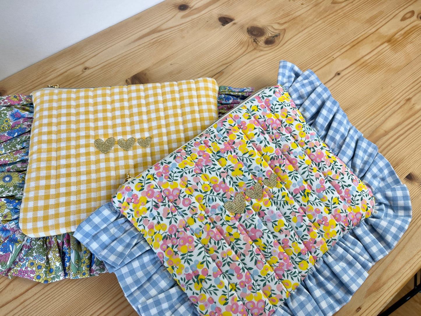 Pochette plate matelassée vichy Jaune et Liberty of London