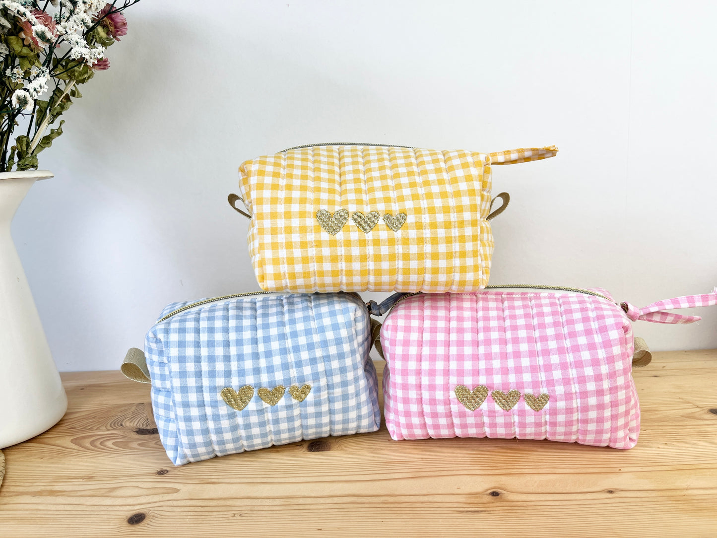 Trousse de beauté matelassée vichy Jaune (sur commande)