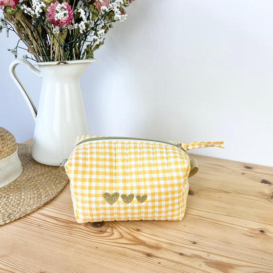 Trousse de beauté matelassée vichy Jaune (sur commande)
