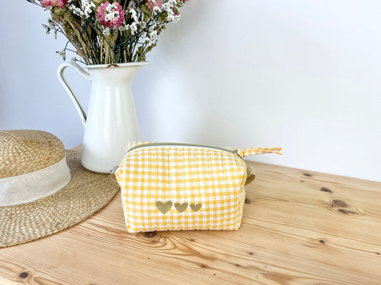 Trousse de beauté matelassée vichy Jaune (sur commande)