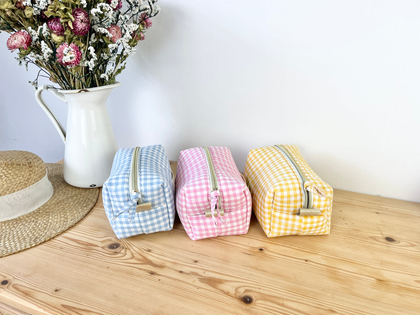 Trousse de beauté matelassée vichy Jaune (sur commande)