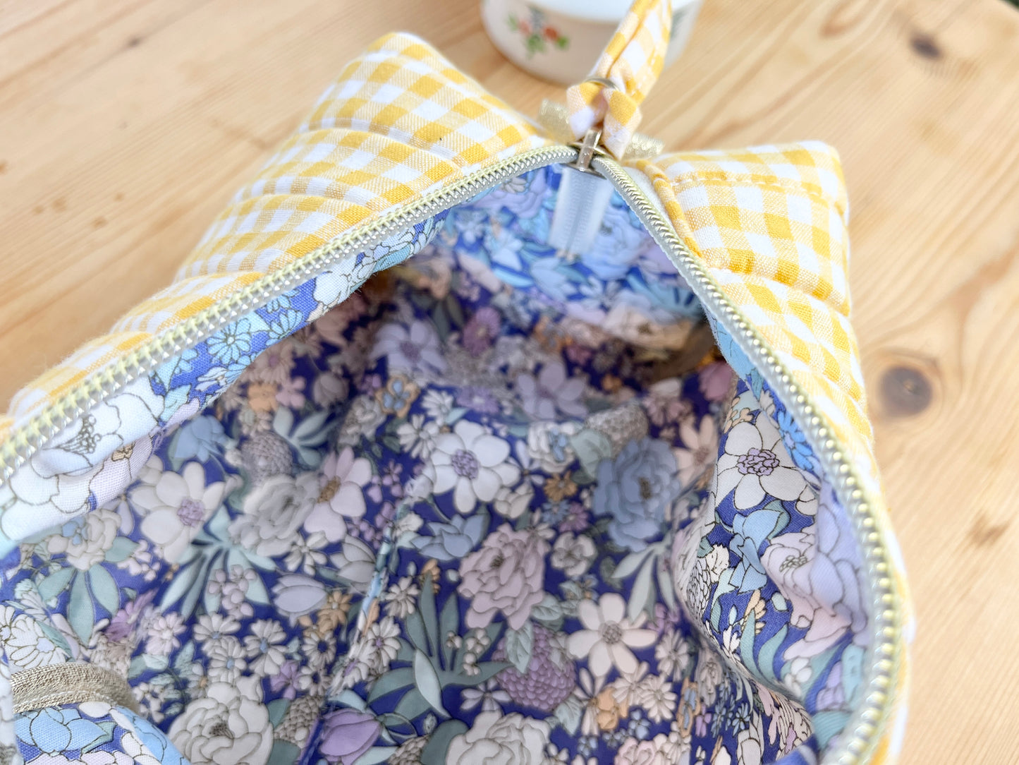 Trousse de beauté matelassée vichy Jaune (sur commande)