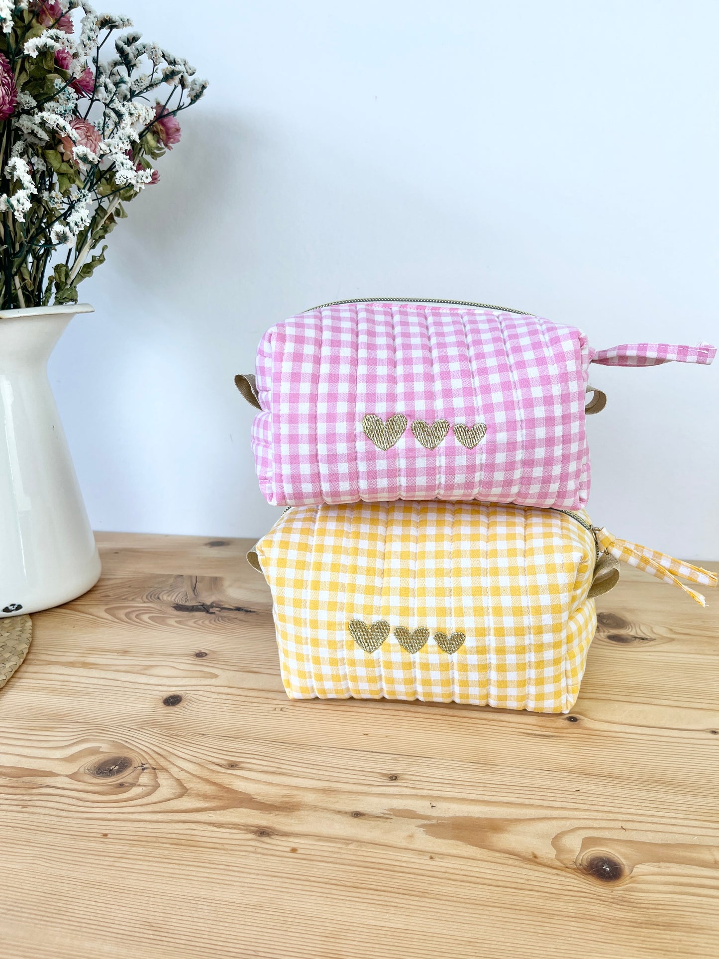 Trousse de beauté matelassée vichy Jaune (sur commande)