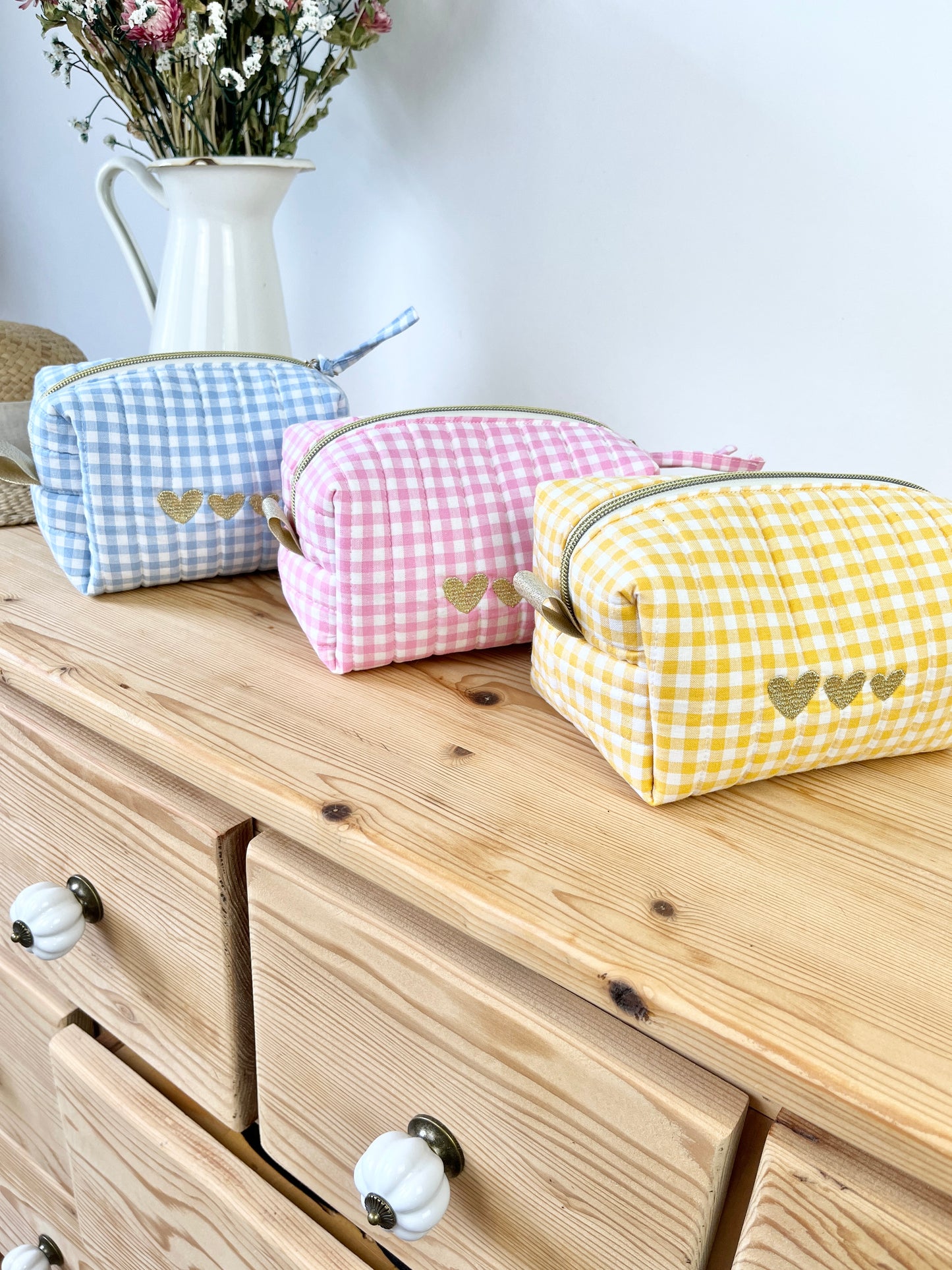 Trousse de beauté matelassée vichy Jaune (sur commande)