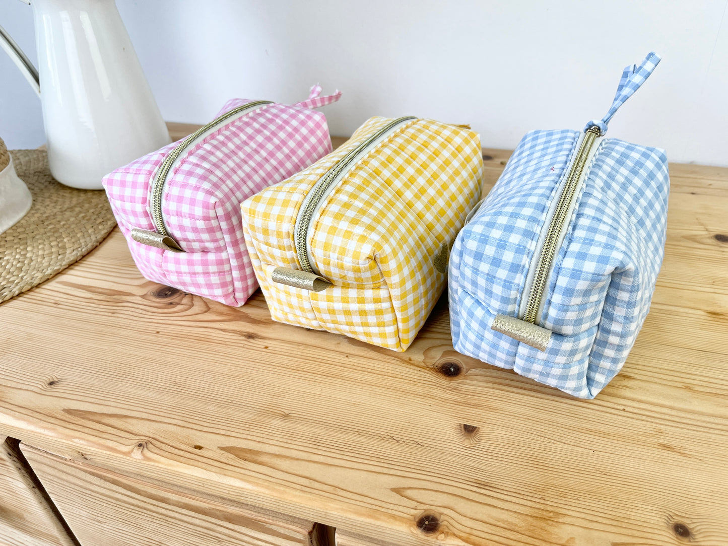 Trousse de beauté matelassée vichy Jaune (sur commande)