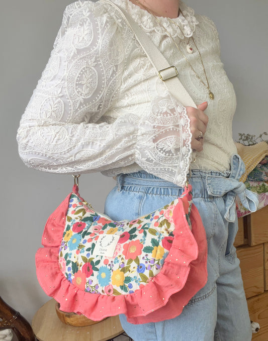 Milan le sac croissant matelassé vintage garden crème