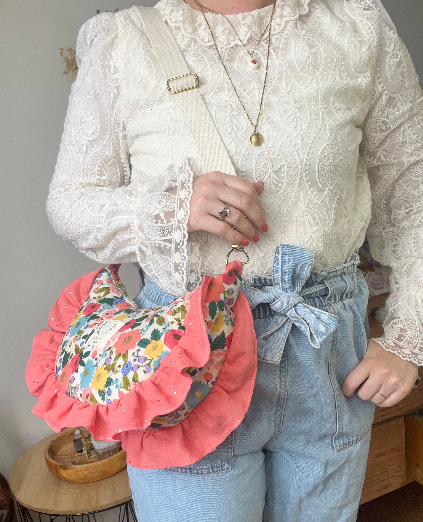 Milan le sac croissant matelassé vintage garden crème