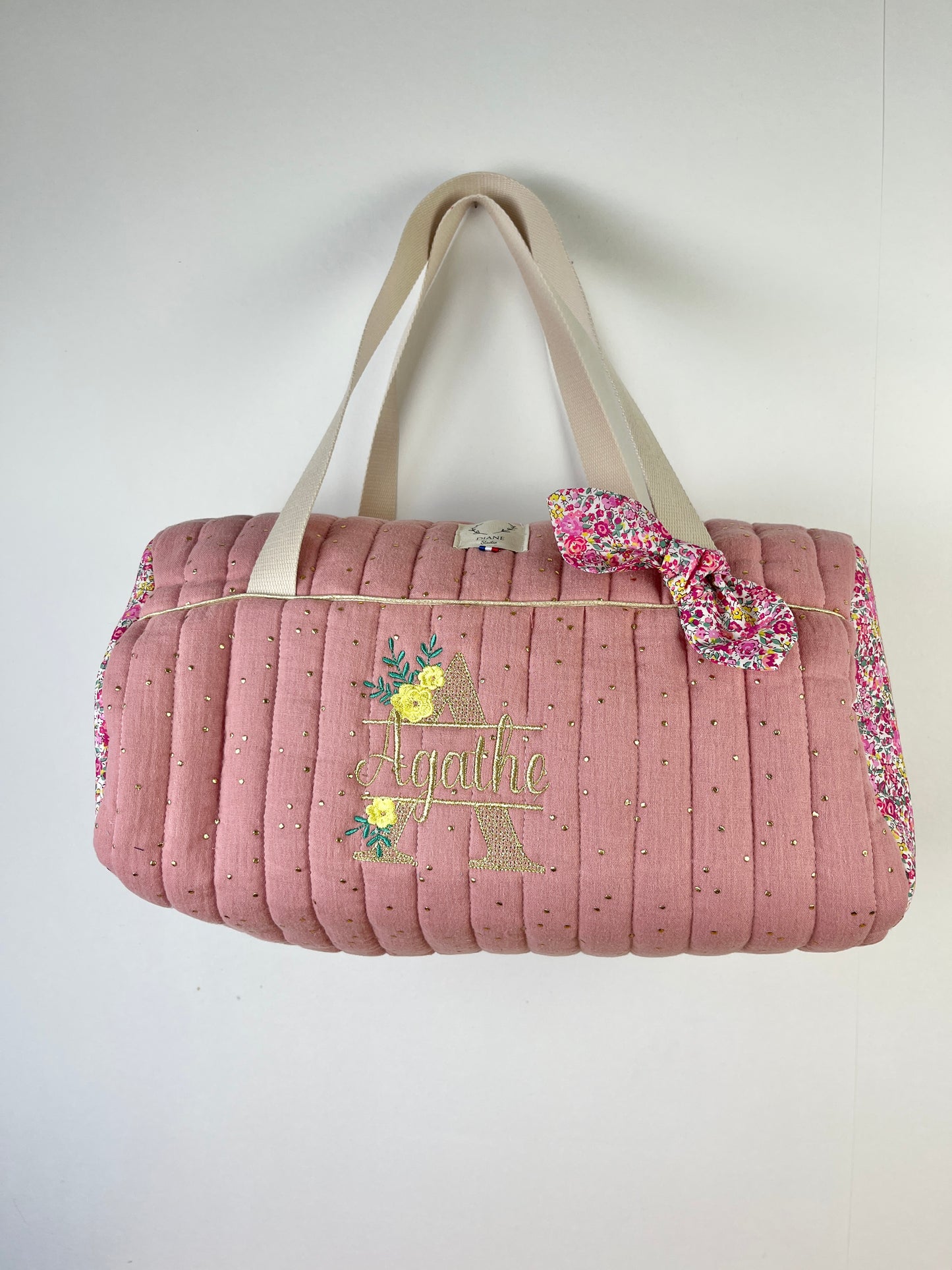 Louison le sac polochon enfant rose thé doré et Liberty Emma