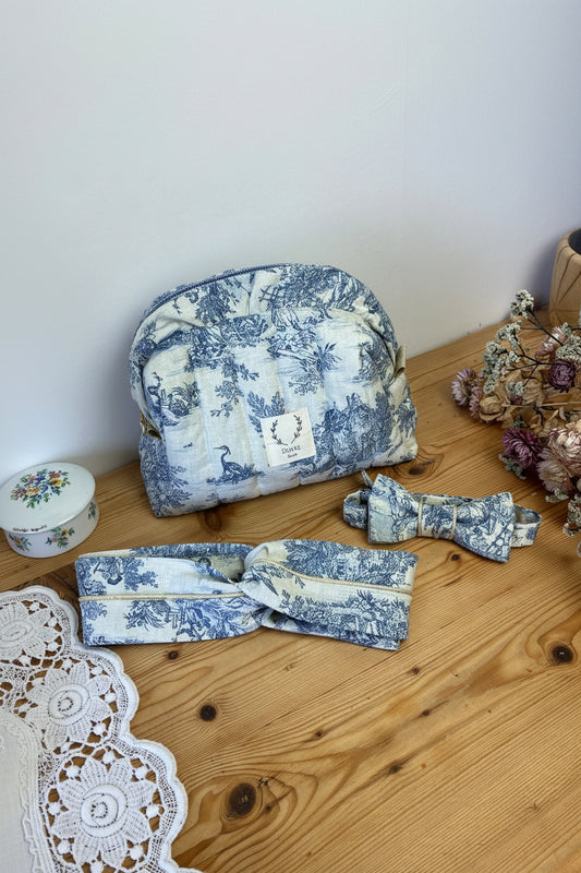 Ensemble : trousse de toilette, noeud papillon et headband personnalisable