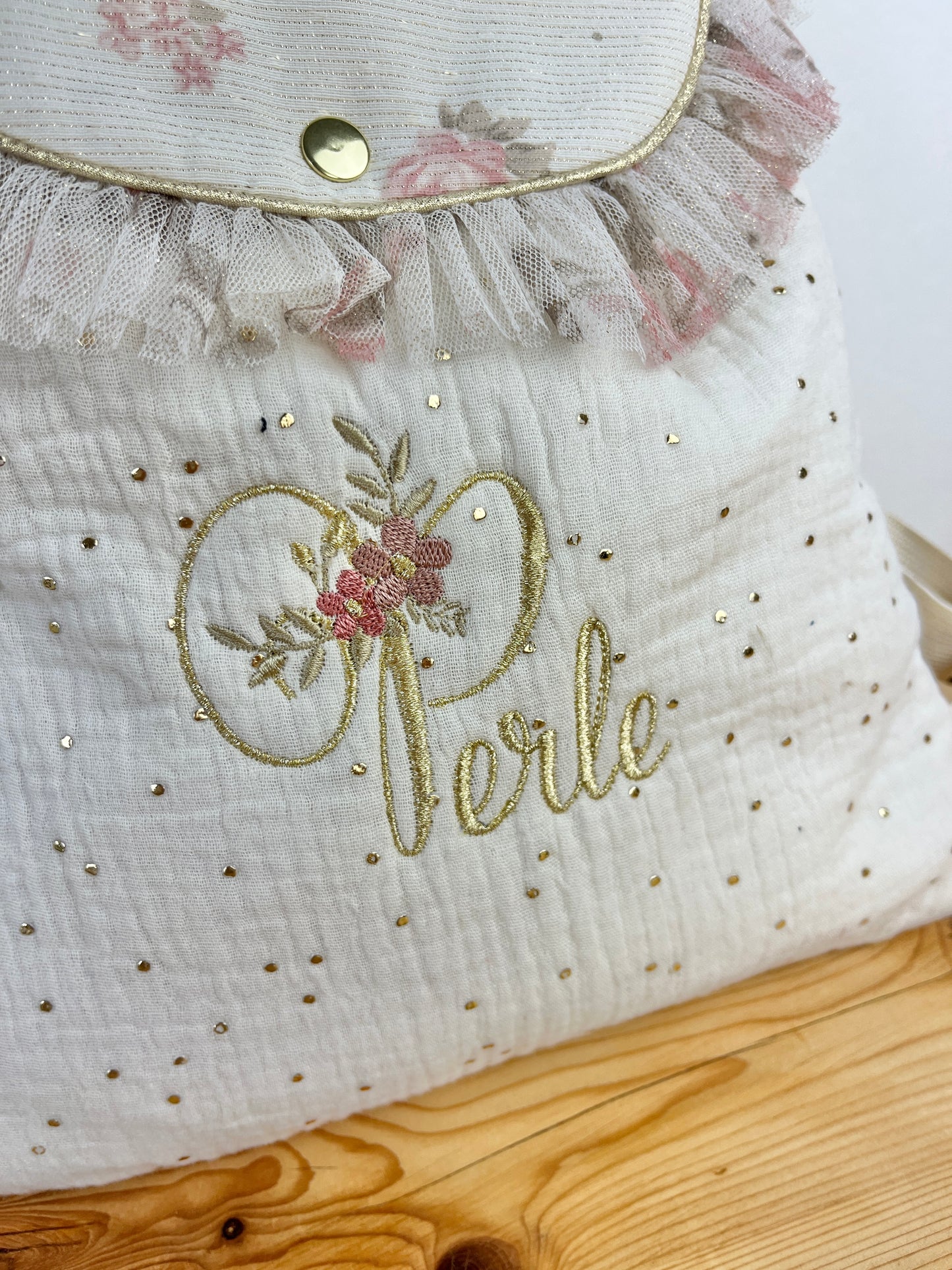 Le sac à dos Églantine jacquard roses pailleté