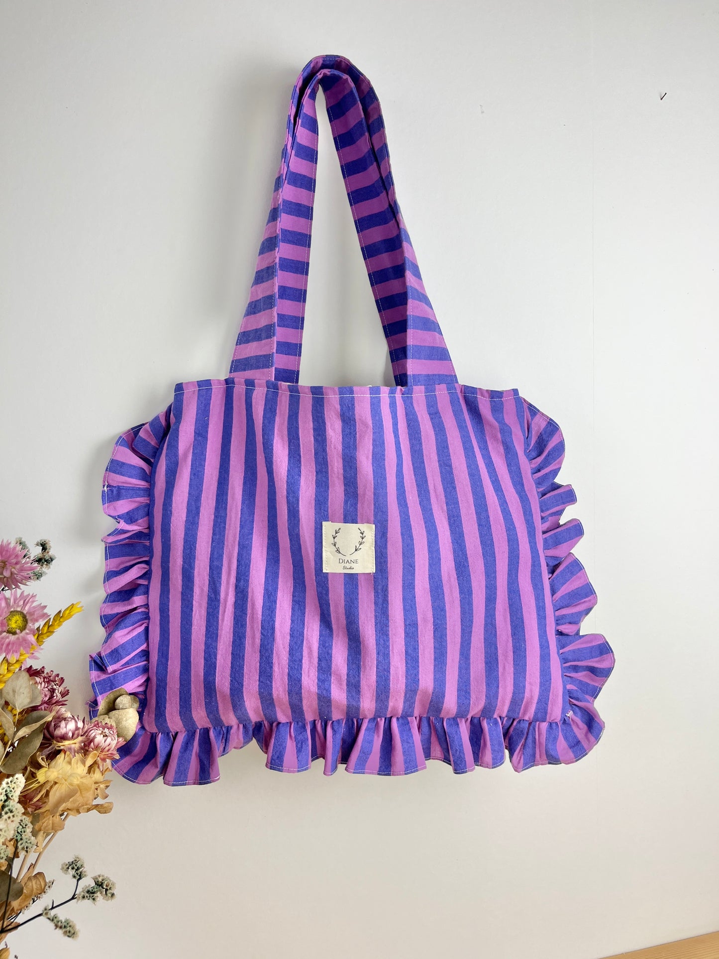 Le petit tote bag rayé violet bleu