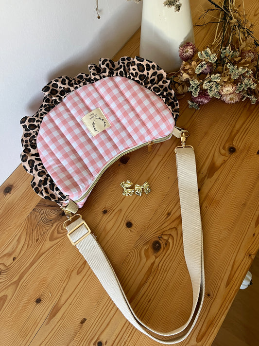 Sac Milan motifs vichy rose et léopard