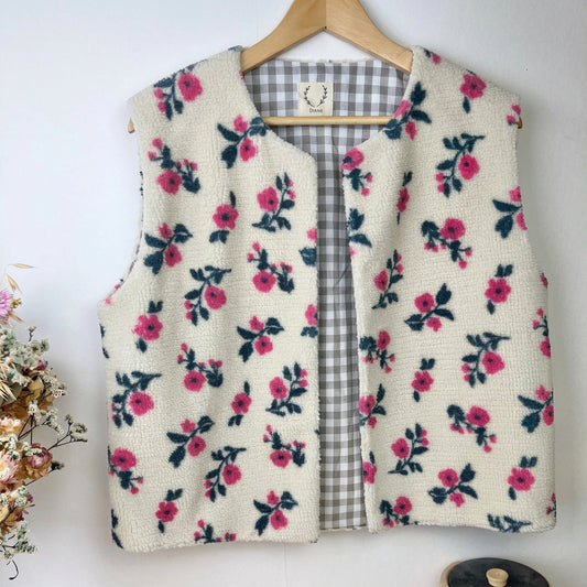 Gilet sherpa fleuri Coraliane vichy crème-sur commande