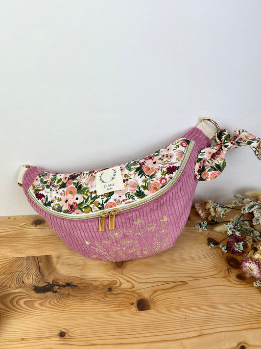 Le sac banane Eléonore velours rose thé garden party