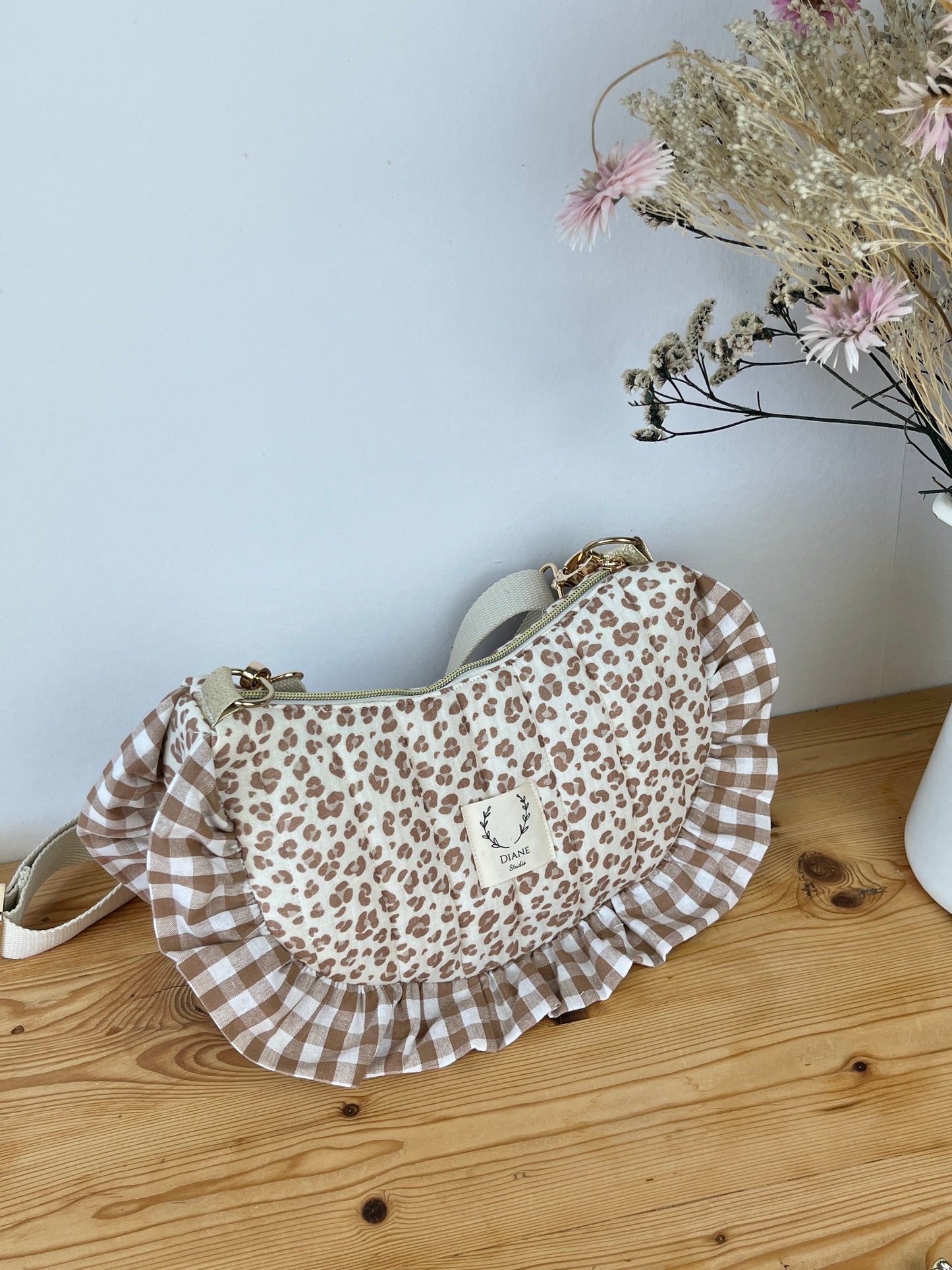 Sac Milan gaze léopard et vichy caramel