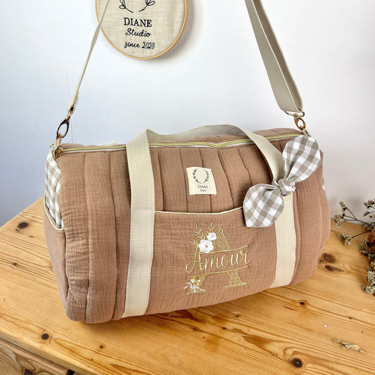 Sac Louison gaze caramel et vichy galet