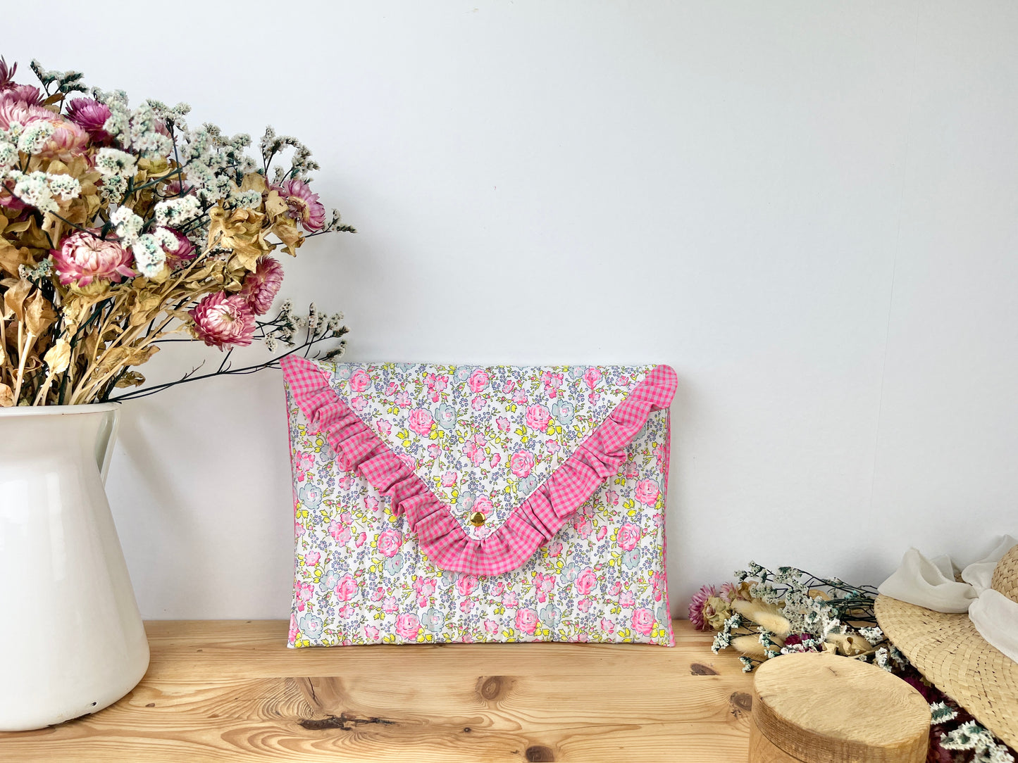 Pochette matelassée double gaze fleurie
